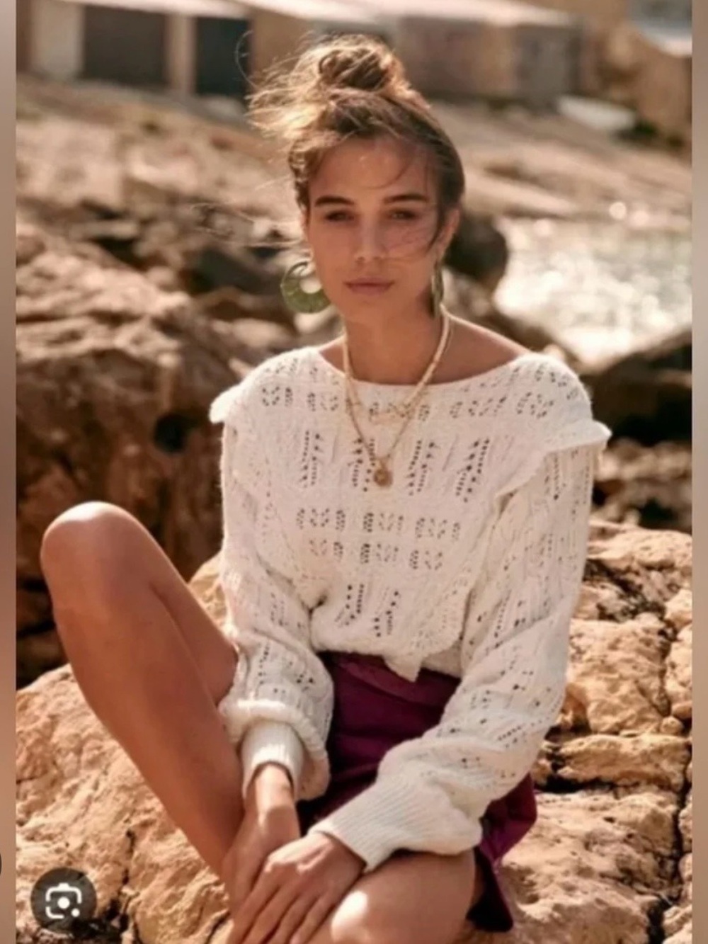 Sezane Cream Cable-Knit V-Neck Sweater